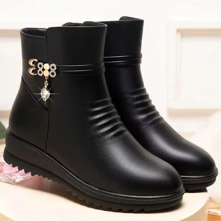 Women Winter Casual Platform Block High Heels Ankle Boots Female Suede Fleece Zipper Buckle Warm Snow Boots Shoes ankle boots