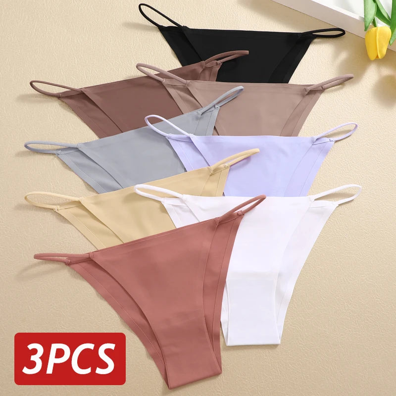 3Pcs/Set Women Seamless Panties Sexy Ultra-thin Briefs Female Ice Silk No Trace Underwear Low Rise Solid Color Soft Lingerie undergarments