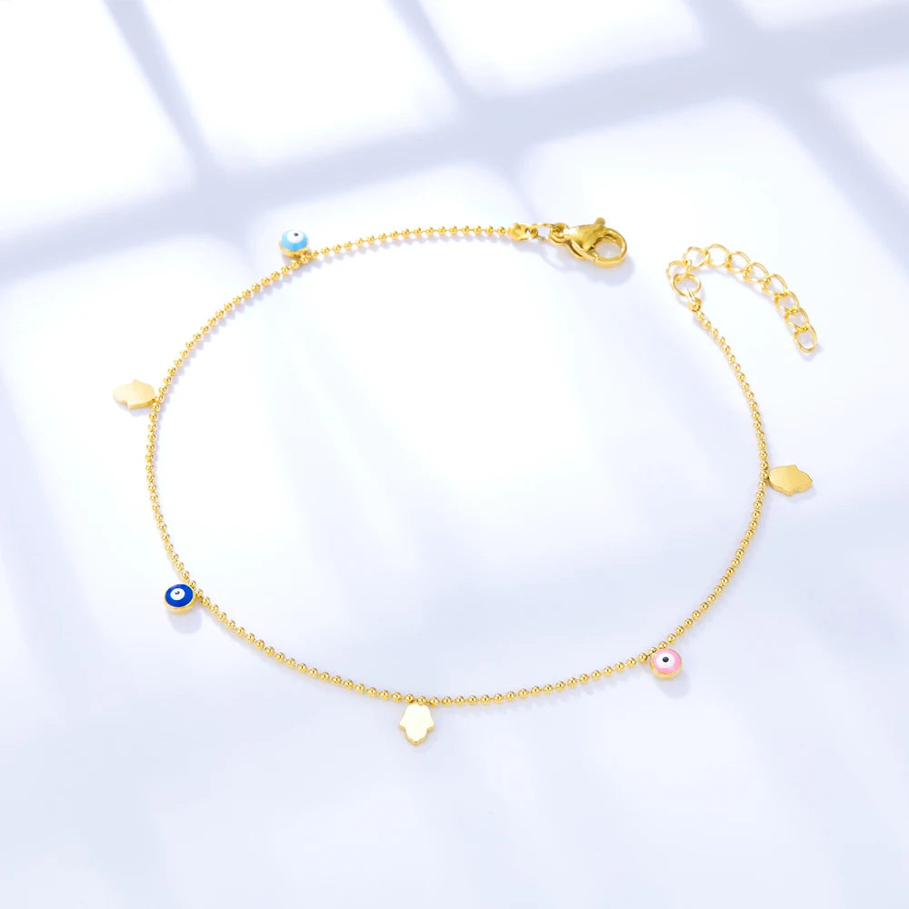 Stainless Steel Gold Color Enamel Round Evil Eye Leg Chain Summer Jewelry Gift For Women Girlfriend anklet