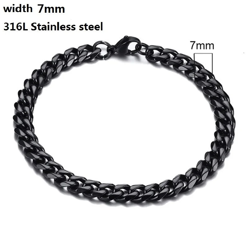 316L Stainless Steel Cuban Chain Bracelet for Men Women Figaro  Vintage Metal Viking Kpop Pulseras Emo Cute Luxury Jewelry Gift bracelete