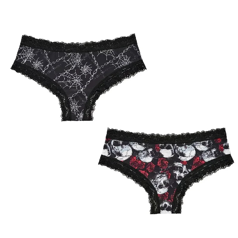 2Pc Set Lingerie Woman Sexy Underwear Lace Female Underwear Ghost Bat Butterfly Gothic Style Breathable Panties For Women undergarments