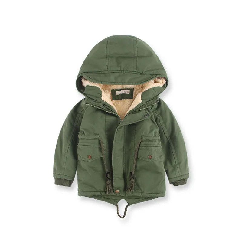 Autumn Winter Children Boy Jacket Coat Hooded Plus Velvet Thicken Warm Jacket For Girl 3-10 Year Kids Girl Parka Outerwear boys jackets and coats