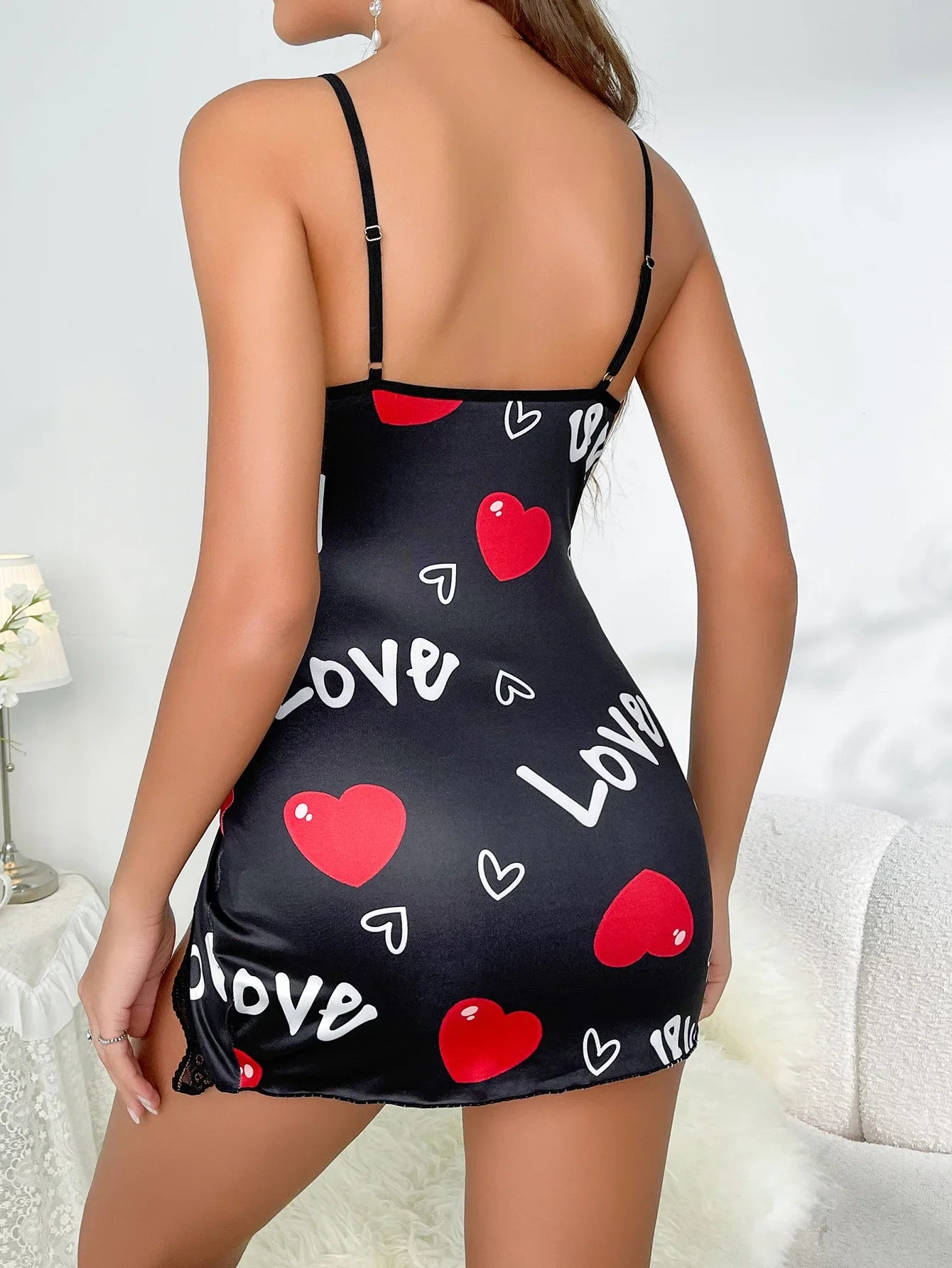 Sleepwear Women's Nightgown Sexy Lingerie Love Printed Halter Backless Mini Dress Casual Pajamas Sleepshirts Night wear