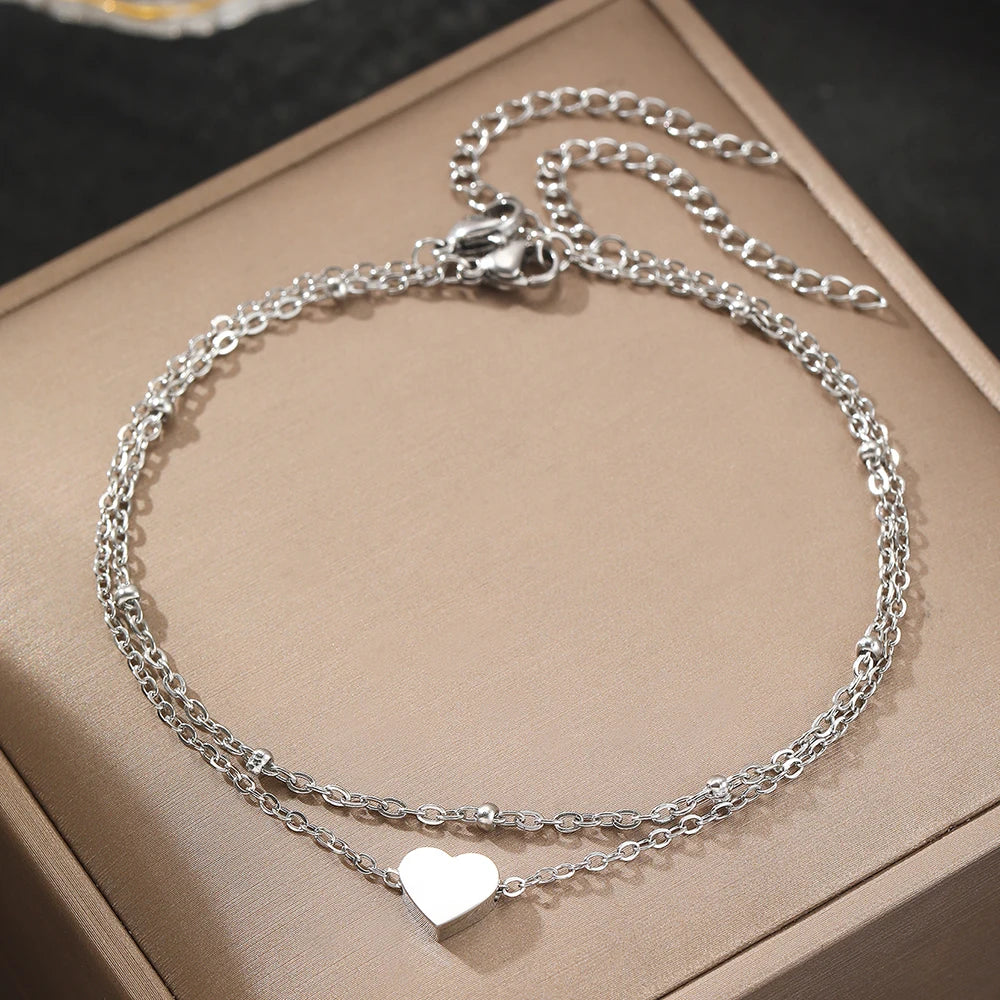 Stainless Steel Anklet Simple Popular Multi-Layer Chain Lovely Carved Delicate Anklet For Women Jewelry Party Gifts Daily Wear anklet