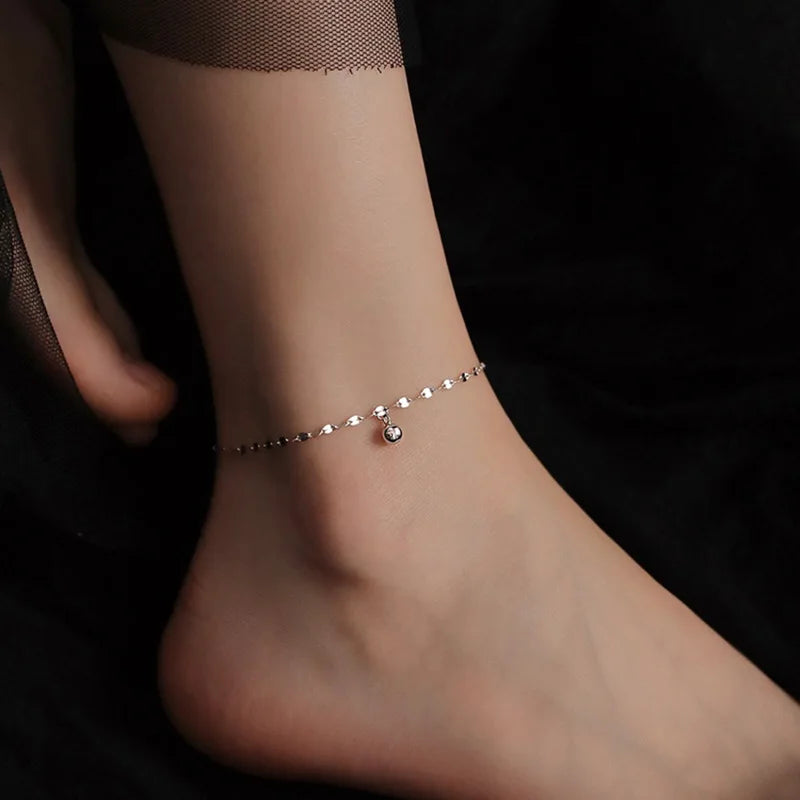 Minimalism Silver Color Beads Anklet for Women Summer Beach Simple Flat Chain Bracelet Barefoot Anklet Jewelry Daily Wear anklet