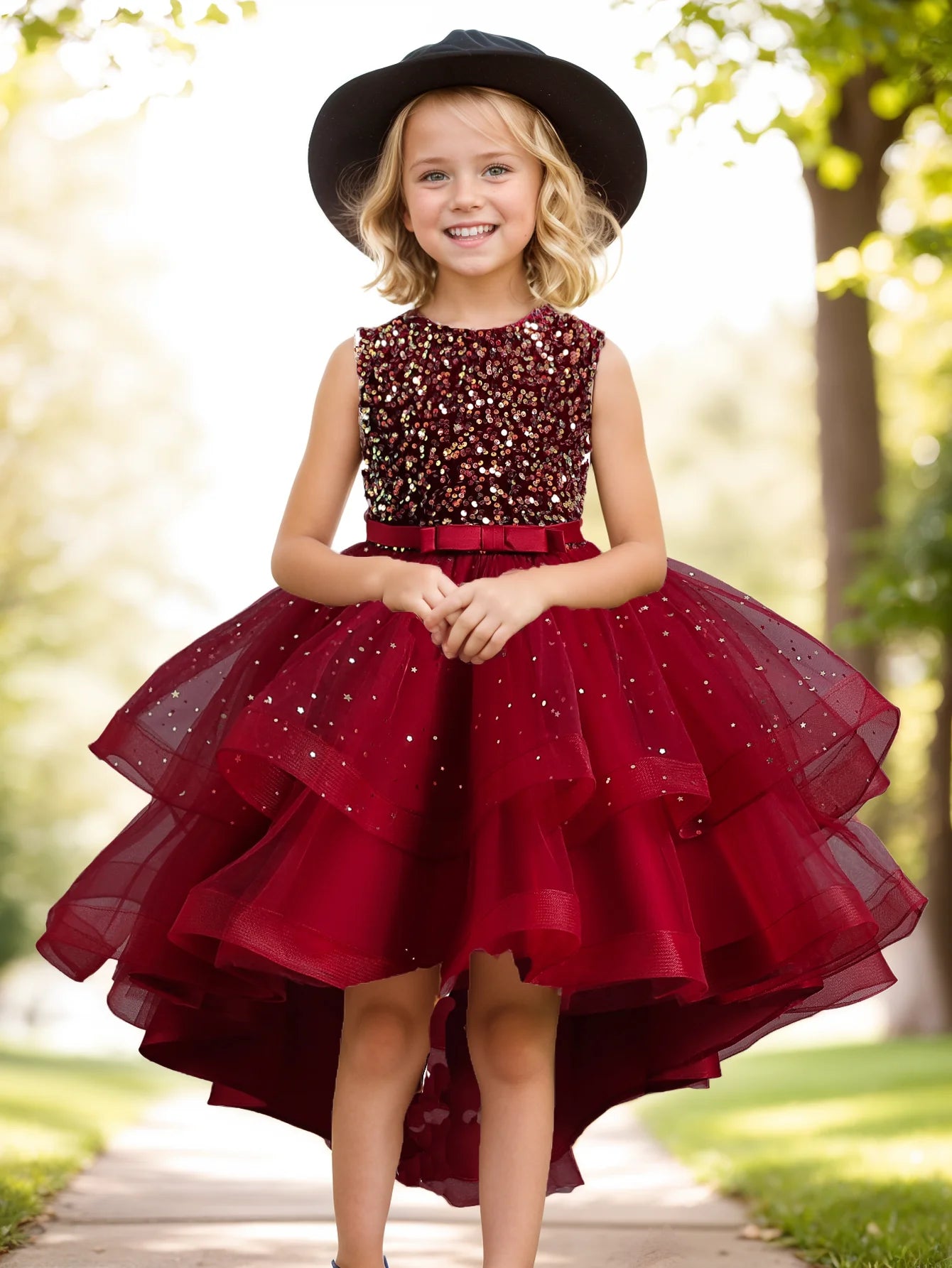 Flower Girls Princess Sequins Baby Wedding Christmas Party Trailing Dress Teenager Children Kids Elegant Vestidos for 3-15Years girls dresses