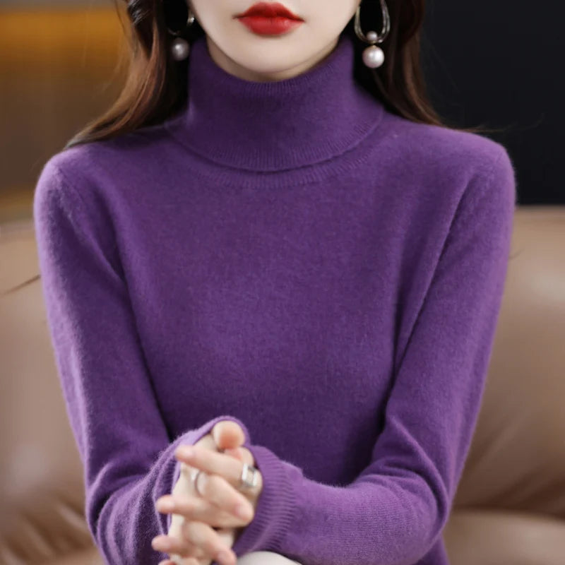 100% Merino Wool Cashmere Sweater Women Knitted Sweater Turtleneck Long Sleeve Pullovers Autumn Winter Clothing Warm Jumper Tops sweater