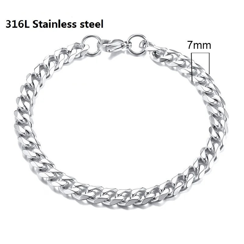 316L Stainless Steel Cuban Chain Bracelet for Men Women Figaro  Vintage Metal Viking Kpop Pulseras Emo Cute Luxury Jewelry Gift bracelete