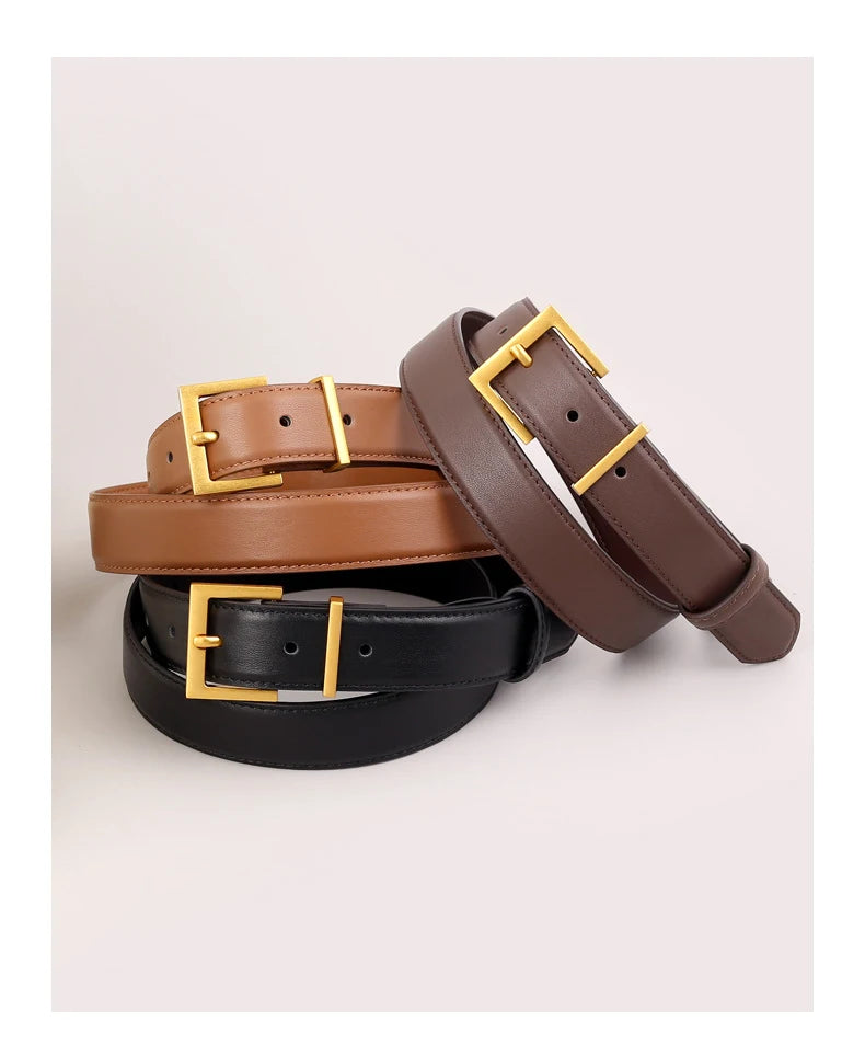 Women Luxury Brand Double Genuine Leather Belt, Casual Cowhide Suede Belts with Square Alloy Buckle for Jeans and Dresses belt