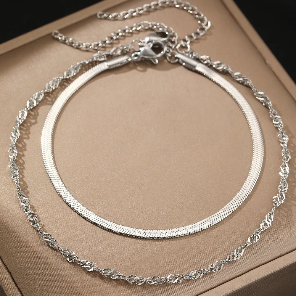 Stainless Steel Anklet Simple Popular Multi-Layer Chain Lovely Carved Delicate Anklet For Women Jewelry Party Gifts Daily Wear anklet