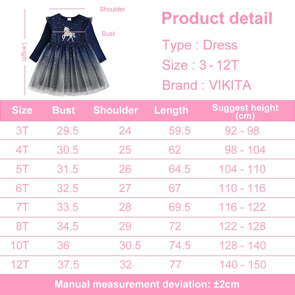 Kids Flare Sleeve Autumn Spring Dress Girls Licorne Cartoon Dress Kids Gradient Birthday Party Navy Princess Dresses girls dresses