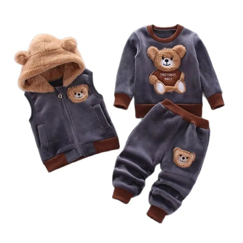 Baby Boys And Girls Clothing Set Tricken Fleece Children Hooded Outerwear Tops Pants 3PCS Outfits Kids Toddler Warm Costume Suit boys dress