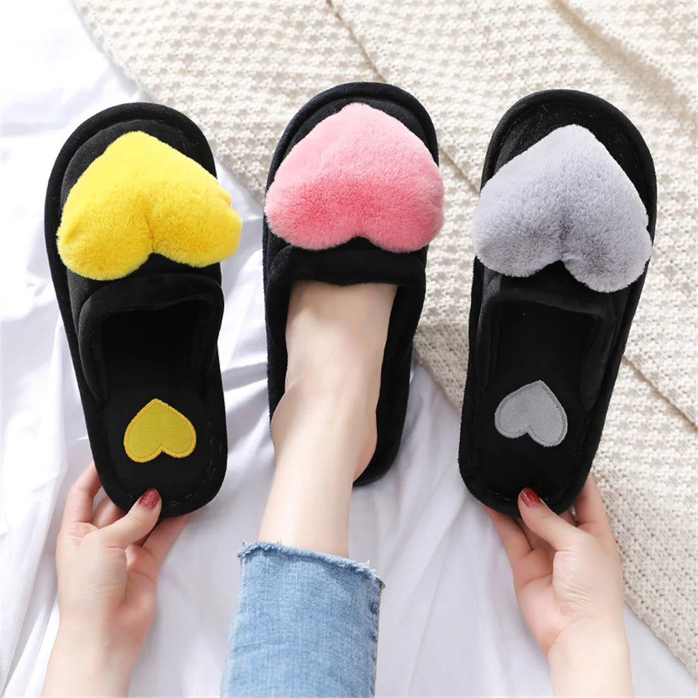 Women Indoor Warm Home Slippers Bedroom Cute Heart Pattern Non-slip Soft Comfort Plush House Slippers Shoes Autumn Winter slipper