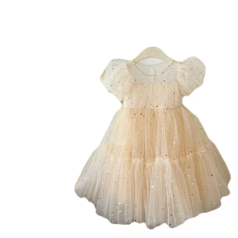 Summer Dresses Girls' Elegant Dress Girl Baby Bubble Sleeve Mesh Sequin Dress Temperament Princess Party Short Sleeve Dress girls dresses