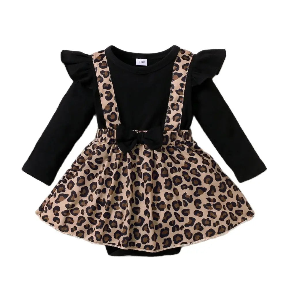 0-18Months Newborn Baby Girl Dress with Bow Long Sleeve Leopard Dresses Onesie Clothing Autumn Infant Fashion Cute Jumpsuit infants girls