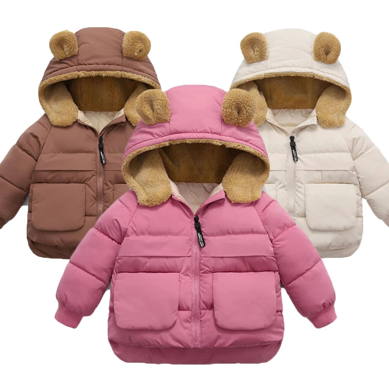 Warm Outerwear Girl Boy Hooded Lamb Fleece Down Jackets Casual Jacket Children Clothes New Baby Thicken Coats  girls jackets and coats