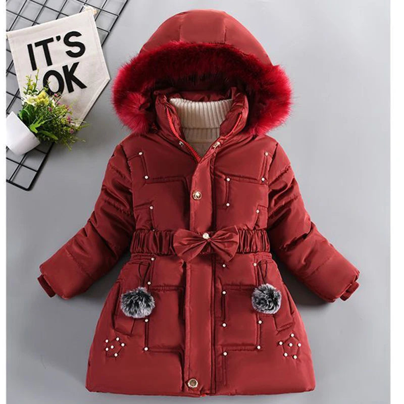 Thick Keep Warm Winter Girls Jacket Detachable Hat Plush Collar Hooded Padded Lining Coat For Kids Children Birthday Present girls jackets and coats