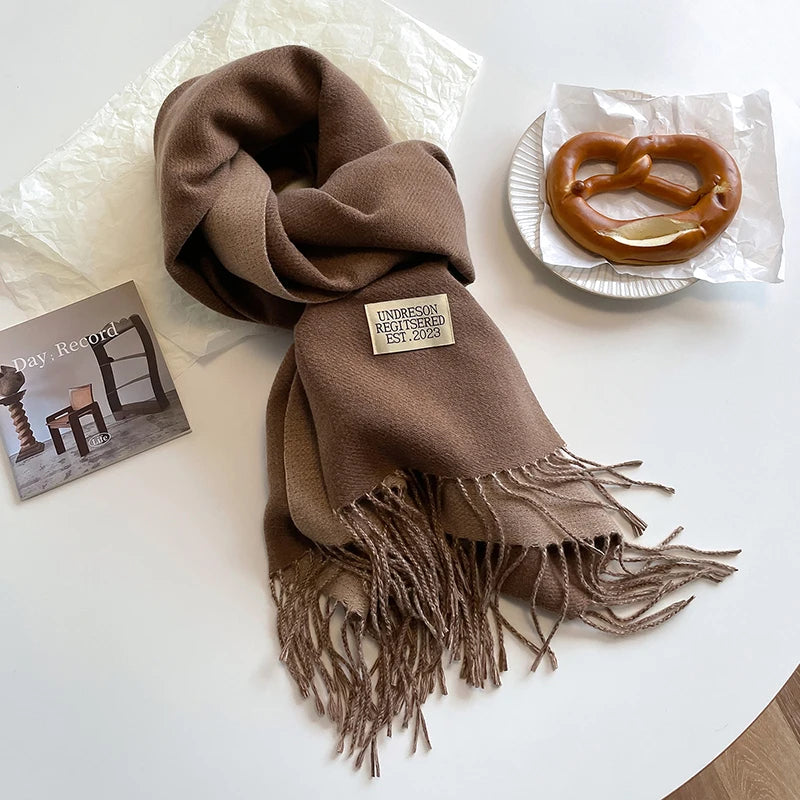 New Fashion Cashmere Scarf Warm Winter for Women Korean Style Knitted Solid Color Double Sided Wraps Neckerchief scarf and shawl