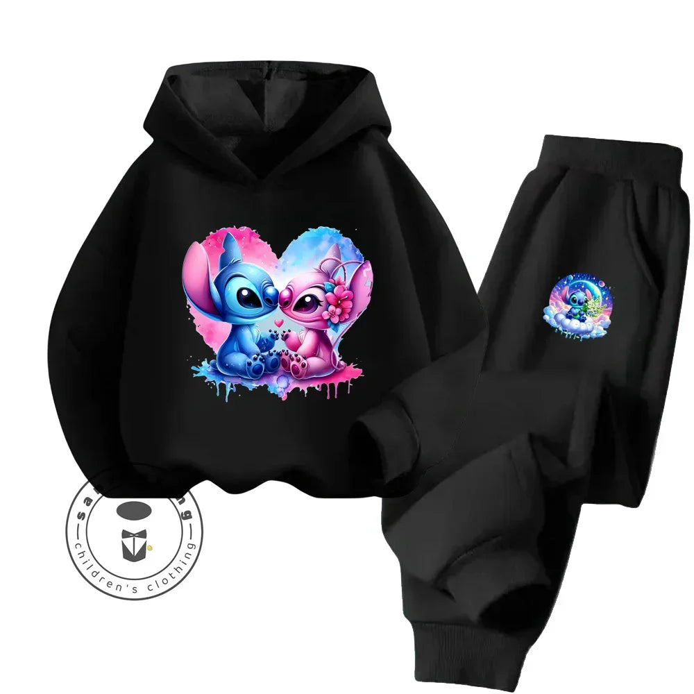 Cartoon Stitch Fall Winter Fashion Kawaii Sports Hoodie Set for Boys Girls Kids with High Quality Wear Resistant Cheap Fashion boys dress