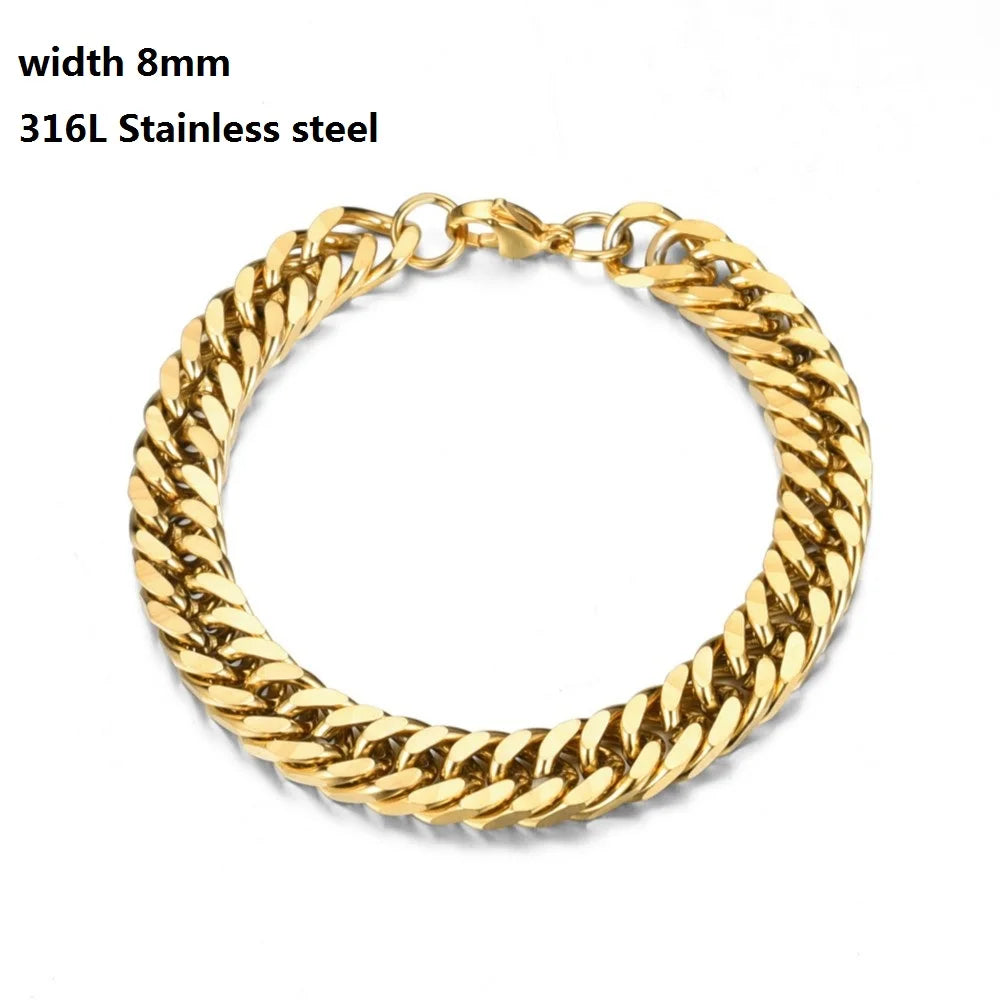 316L Stainless Steel Cuban Chain Bracelet for Men Women Figaro  Vintage Metal Viking Kpop Pulseras Emo Cute Luxury Jewelry Gift bracelete