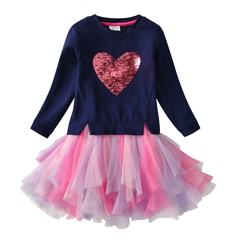 DXTON Children Sweater Dress For Girls Mermaid Patchwork Princess Tutu Dress Toddler Winter Clothing Cartoon Casual Girls dresses