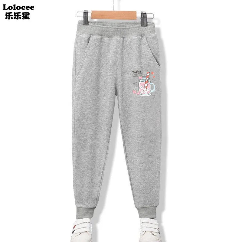 New Arrival Kids Elastic Pants Spring Autumn Cotton Girls Flower Heart Print Pocket Jogger Sweatpants Girls Clothing 3-14 Years