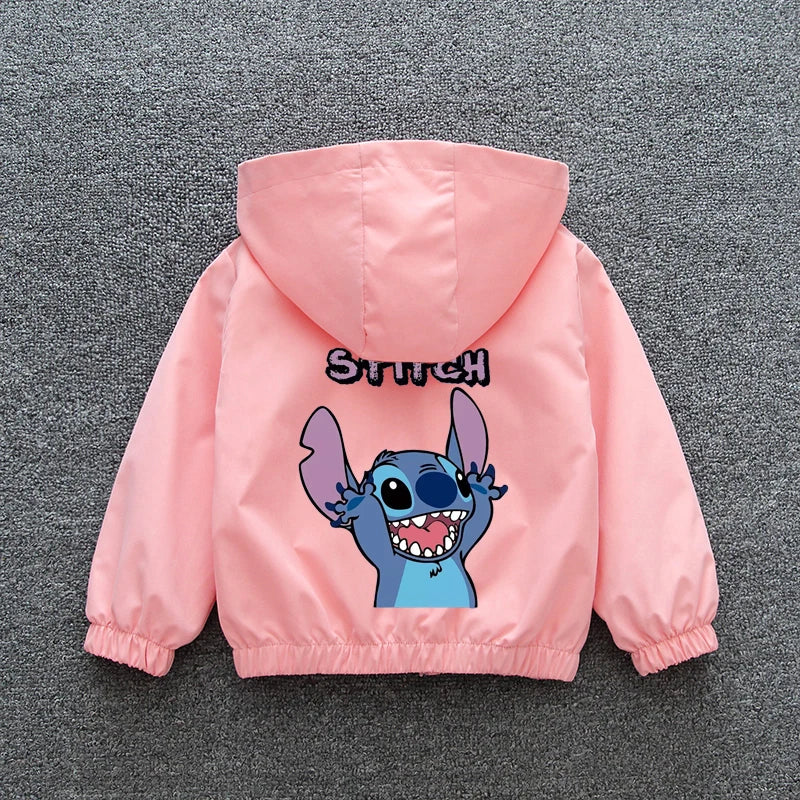 Lilo and Stitch Children Girls Hooded Jacket Coat 2024 Autumn Baby Boy Cartoon Zipper Long Sleeve Casual Clothing Kids Outerwear  girls jackets and coats