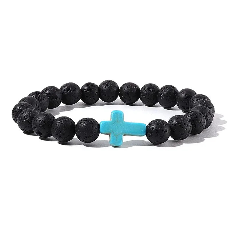 Prayer Men Natural Stone Wood Beads Rosary Hematite Cross Bracelets Onyx Meditation Bracelet Women Yoga Jewelry Homme Pulsera bracelete