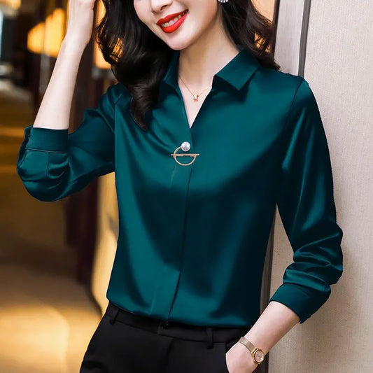 Temperament Mid Sleeved High End Professional Women's Chiffon Shirt Spring Autumn New Long Sleeved Western Style Top