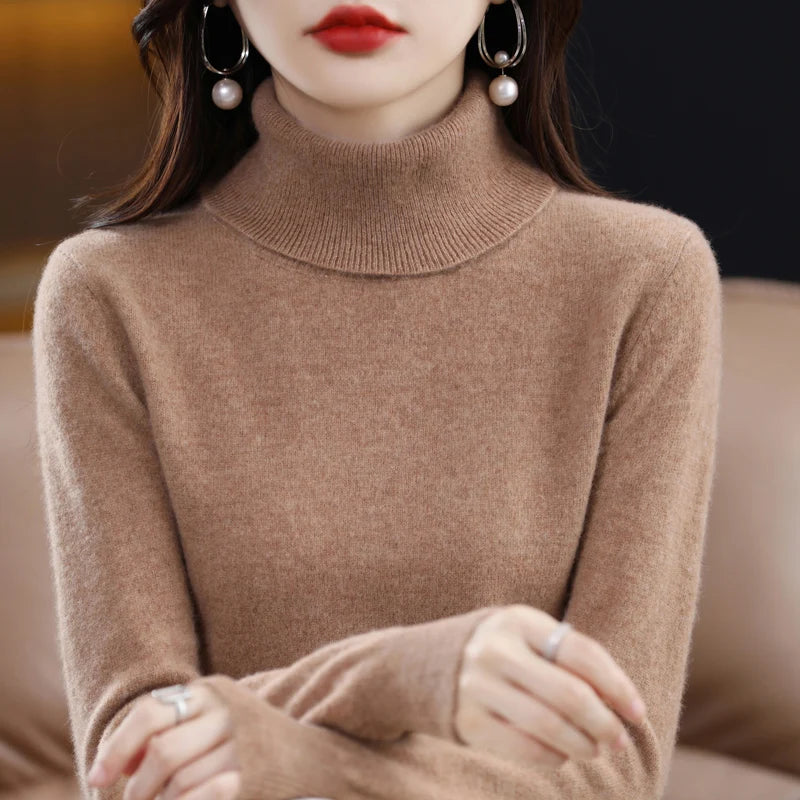 100% Merino Wool Cashmere Sweater Women Knitted Sweater Turtleneck Long Sleeve Pullovers Autumn Winter Clothing Warm Jumper Tops sweater