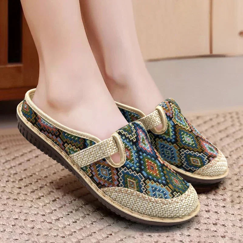 Fashion Women's Shoes Ethnic Style Embroidered Linen Breathable Outdoor Casual Slippers Shoes for Women Zapatos De Mujer casual shoes