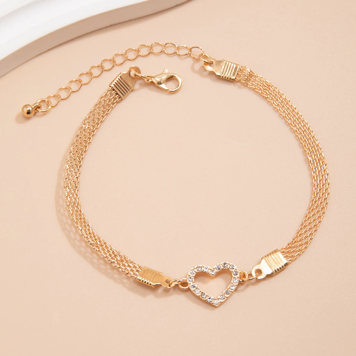 Trendy Full Rhinestone Heart Geometric Charm Anklet for Women Net Chain On Leg Bracelet Ankle Girls Party Beach Jewelry anklet