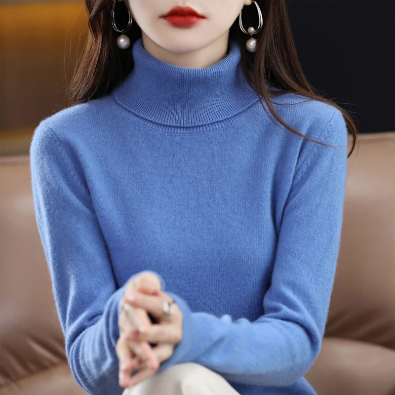 100% Merino Wool Cashmere Sweater Women Knitted Sweater Turtleneck Long Sleeve Pullovers Autumn Winter Clothing Warm Jumper Tops sweater