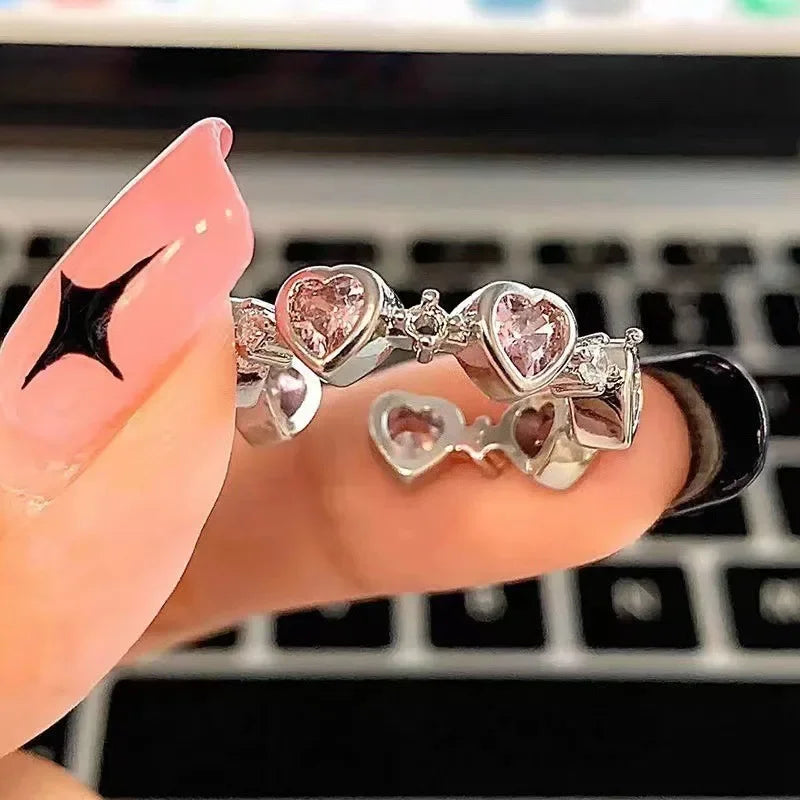 Irregular Open Rings Crystal Heart Bow Snake Finger Rings for Women Girls Kpop Sweet Trendy Aesthetic Jewelry Gift Wholesale  rings