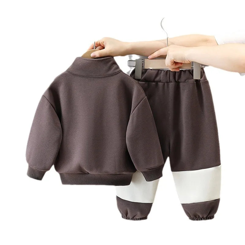 Autumn Ins Kids Boys 2PCS Clothes Set Spliced Letter Stand Collar Sweatshirts Loose Pants Suit Toddler Baby Boys Tracksuit boys dress