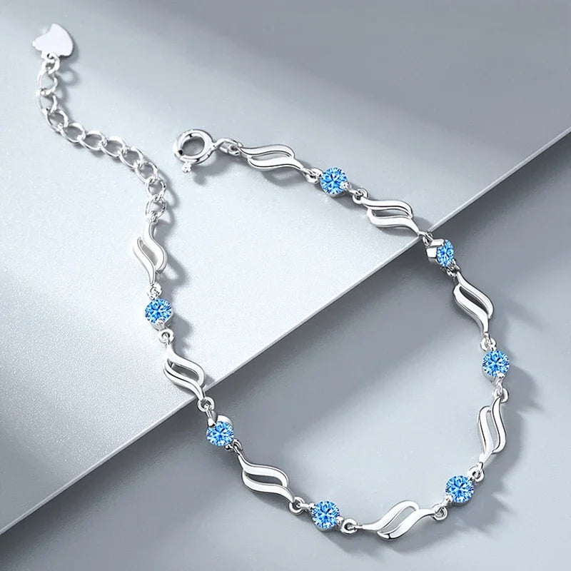 925 Sterling Silver Blue Crystal Bracelets For Women Korean Designer Hollow Adjustable Bracelets Luxury Party Jewelry Gift bracelete