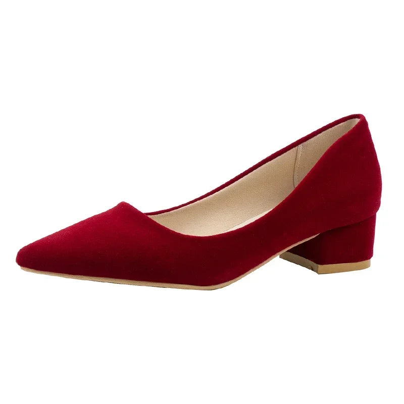 Red Wedding Shoes for Women  Spring/Summer/Autumn New Pointed Thick Heels Not Tiring Feet heel shoes