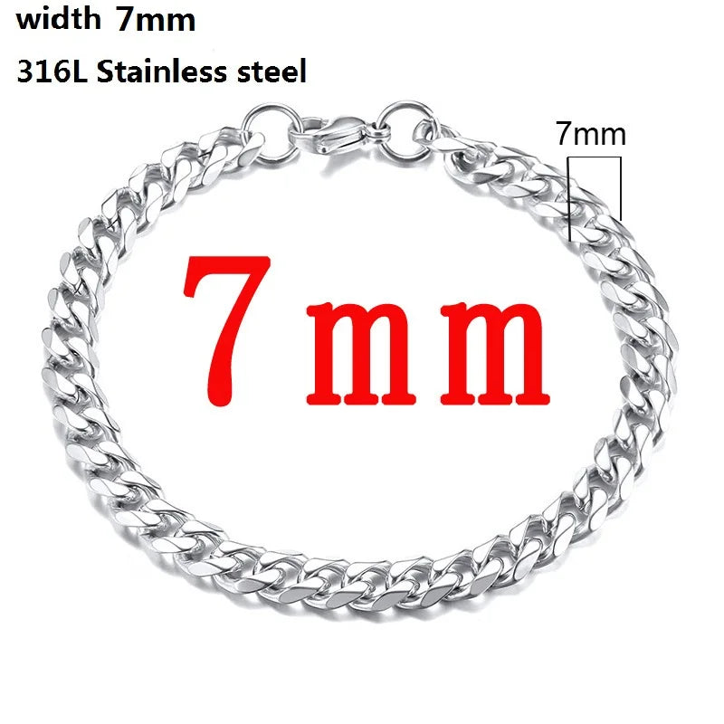 316L Stainless Steel Cuban Chain Bracelet for Men Women Figaro  Vintage Metal Viking Kpop Pulseras Emo Cute Luxury Jewelry Gift bracelete