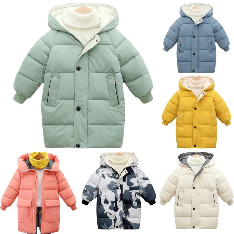 Kids Down Long Outerwear Winter Autumn Teen Cotton Clothes Boys Girls Cotton-Padded Parka Coats Big Children Thicken Warm Jacket  girls jackets and coats