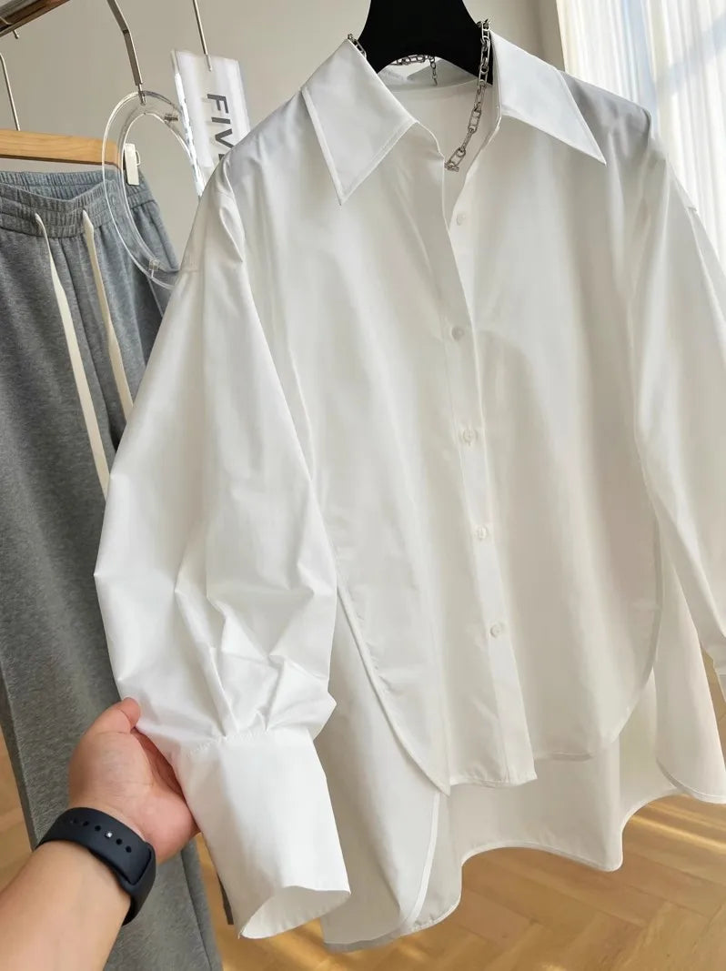 Basic Commuter Fashion Loose Blouse Fashion Oversized Long-sleeved Design Sense Short Women's Shirt Top