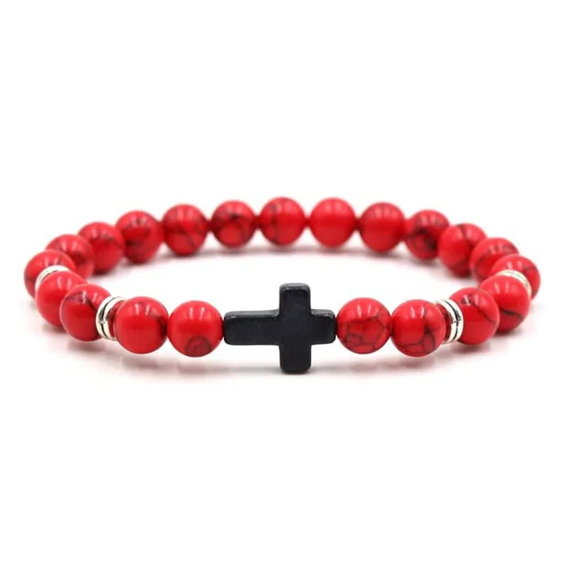 Prayer Men Natural Stone Wood Beads Rosary Hematite Cross Bracelets Onyx Meditation Bracelet Women Yoga Jewelry Homme Pulsera bracelete