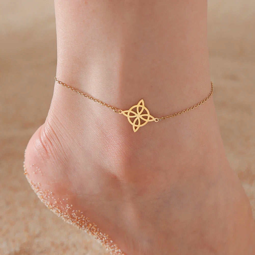 Witch Knot Pendant Anklets for Women Stainless Steel Silver Color Anklet Summer Accessories Beach Jewelry anklet