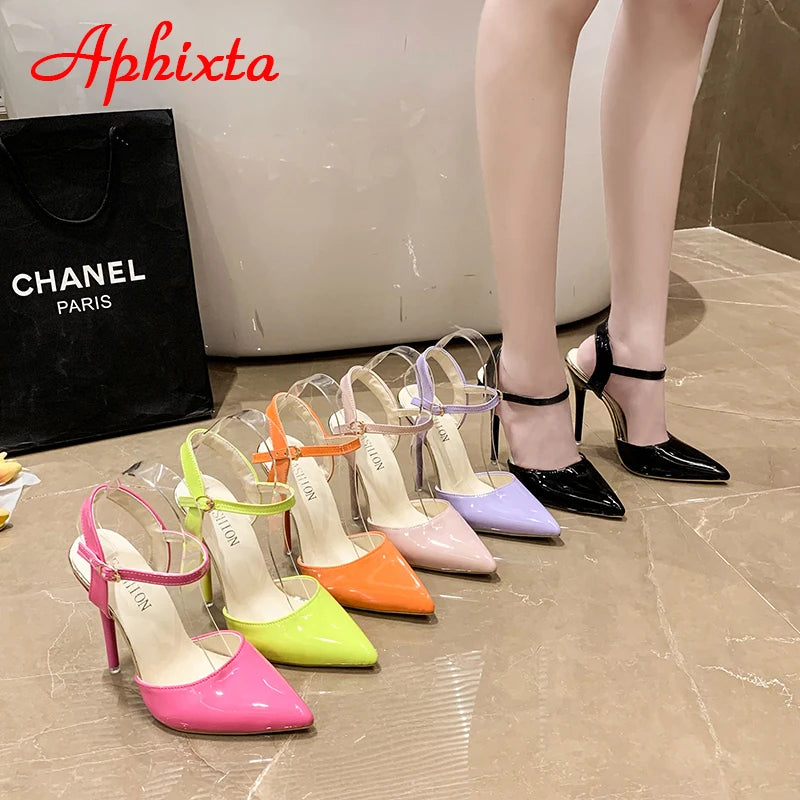 Summer 12cm Super High Stiletto Heels Ankle Strap Sandals Women Hollow Pointed Toe Party Heels Shoes Plus Size 48 party sandal