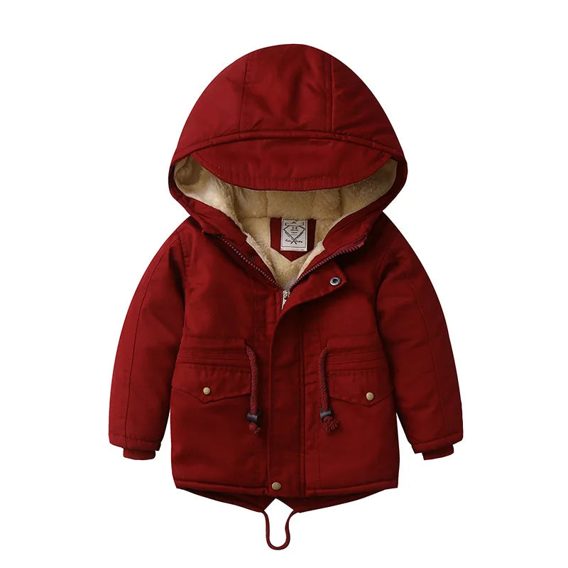 Autumn Winter Children Boy Jacket Coat Hooded Plus Velvet Thicken Warm Jacket For Girl 3-10 Year Kids Girl Parka Outerwear boys jackets and coats