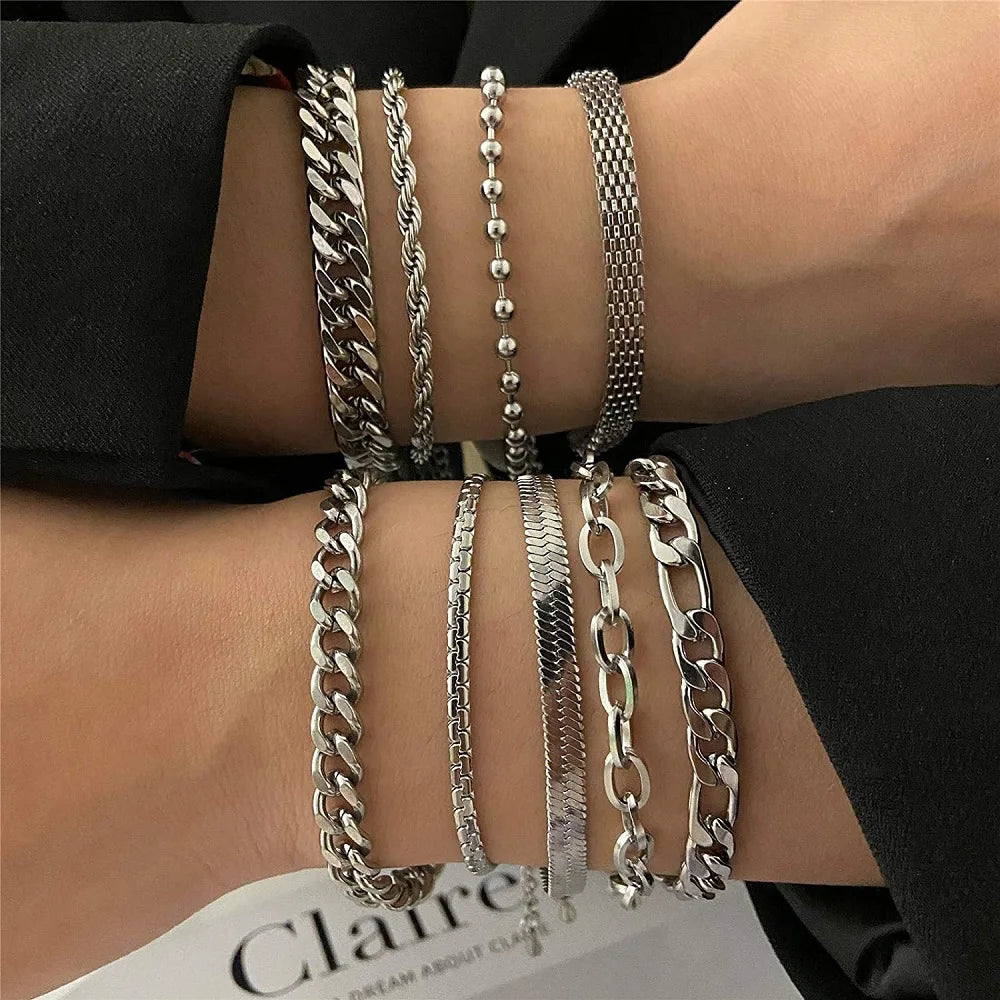 316L Stainless Steel Cuban Chain Bracelet for Men Women Figaro  Vintage Metal Viking Kpop Pulseras Emo Cute Luxury Jewelry Gift bracelete