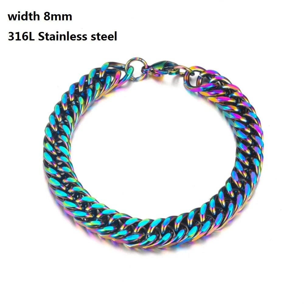 316L Stainless Steel Cuban Chain Bracelet for Men Women Figaro  Vintage Metal Viking Kpop Pulseras Emo Cute Luxury Jewelry Gift bracelete