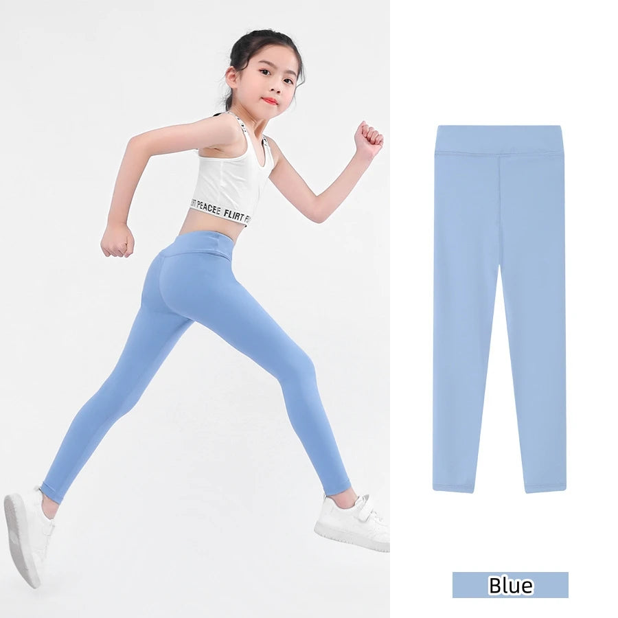 Spring Autumn Girl Pants Black Cotton Spandex Bobbi Running Yoga Pants High Waist Sports Leggings Gym Children Kids Skinny Tight