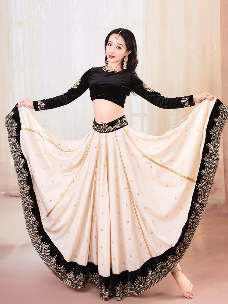 India Clothing Sarees For Performance Woman  Lehenga Choli Black Belly Dancing Dress Nepal Pakistan Embroideried party lehnga