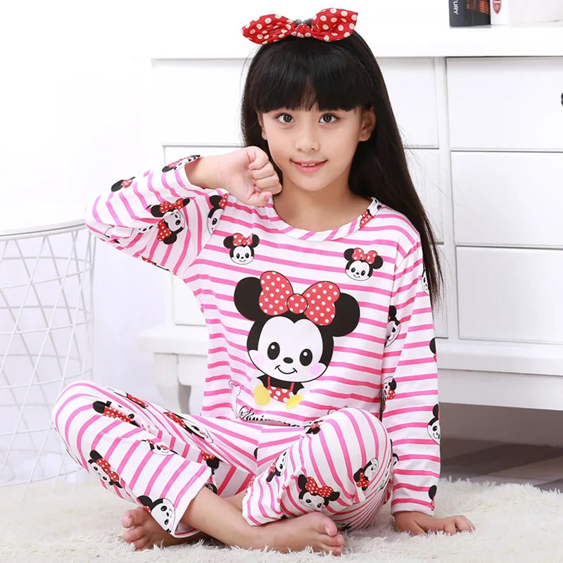 New Cartoon Long Sleeve Children's Pajamas for Boys And Girls Summer Baby Home Furnishings For Little Girls Thin Air Conditionin night wear girls