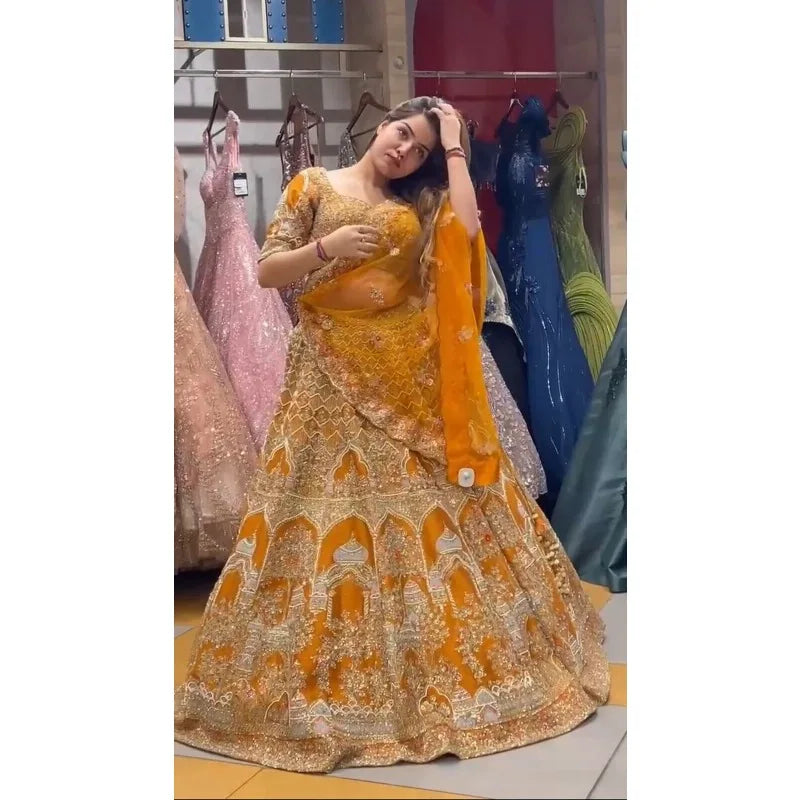 Yellow Lehenga CholI Bollywood Wedding Party in India Pakistani Wear Readymade party lehnga